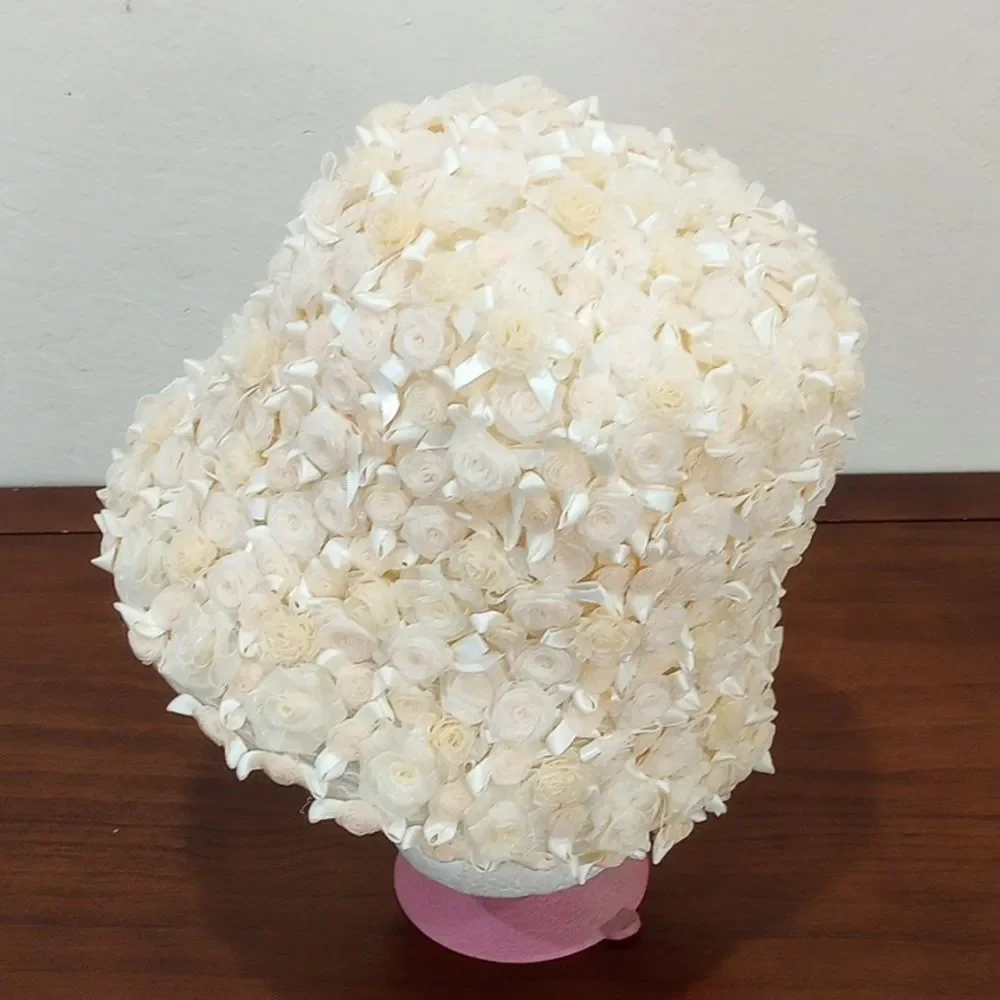 Kokin New York Pale Peach Rose Ribbon & Bow Bucket Kentucky Derby Hat - Vintage!